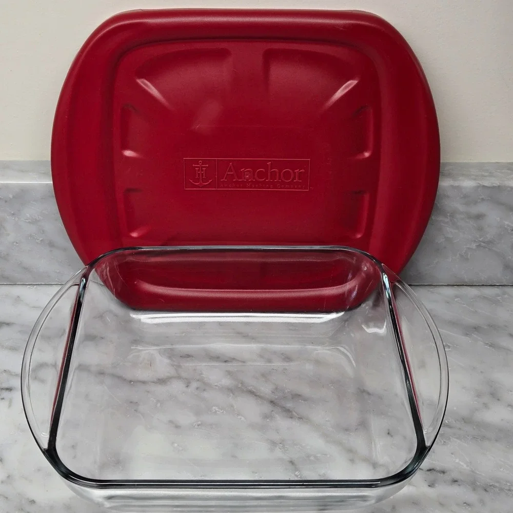 Anchor Hocking Glass‎ Bakeware Set 2 Piece Rectangular Baking Dishes w/ Red Lids